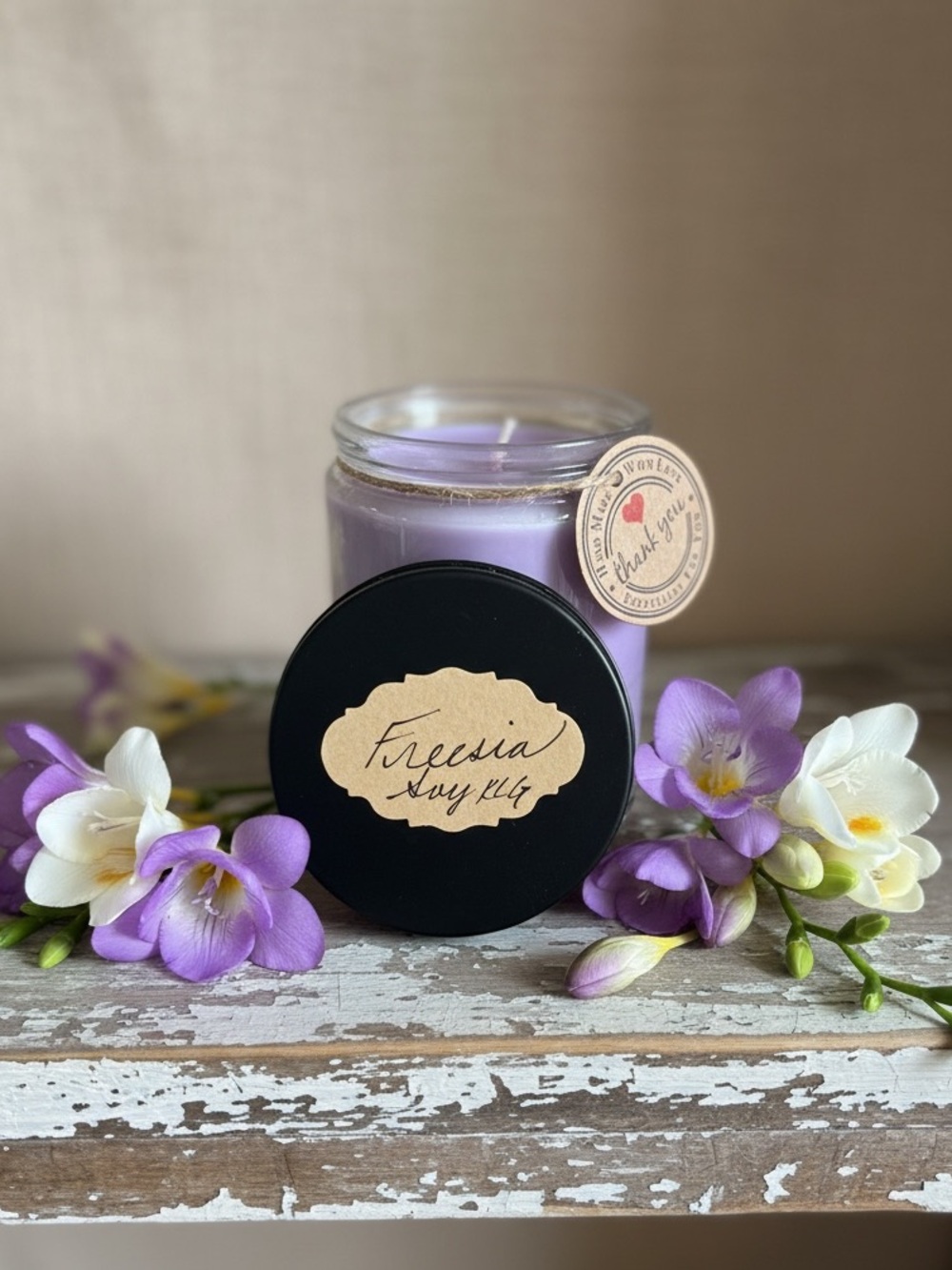 Freesia Soy Candle - Lavender Purple - Handcrafted 8 oz